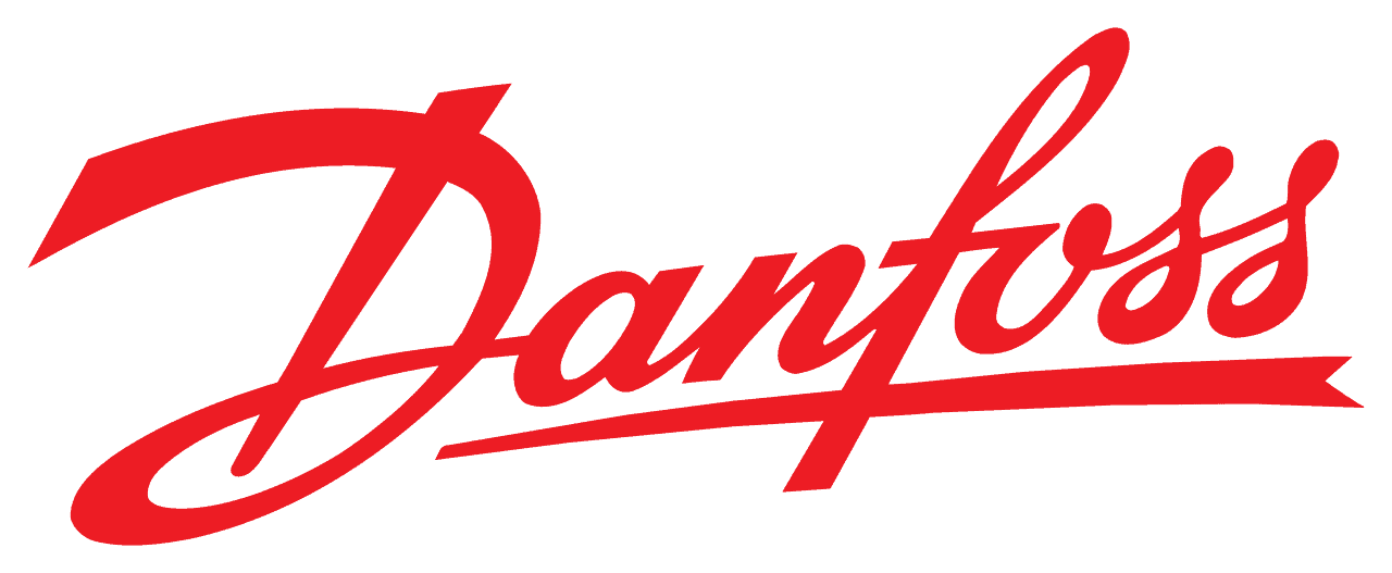 The logo for danfoss on a black background.