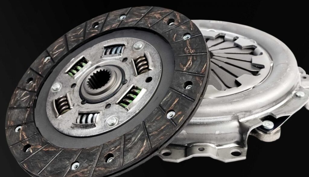 A clutch disc on a black background.