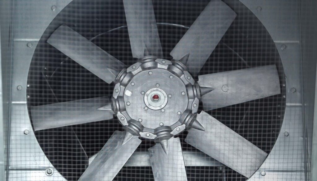 A fan in an air conditioning unit.