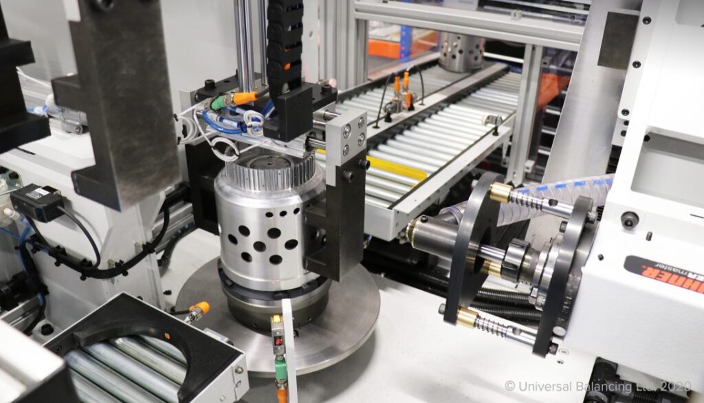 A machine is working on a machine.