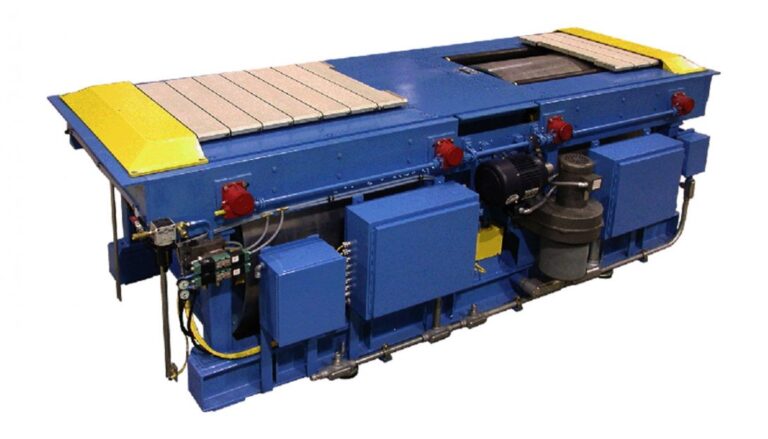 A blue and yellow machine on a white background.