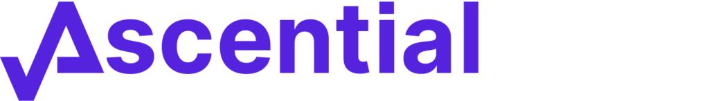 The image shows the logo of Ascential, with the word "Ascential" in bold purple font.