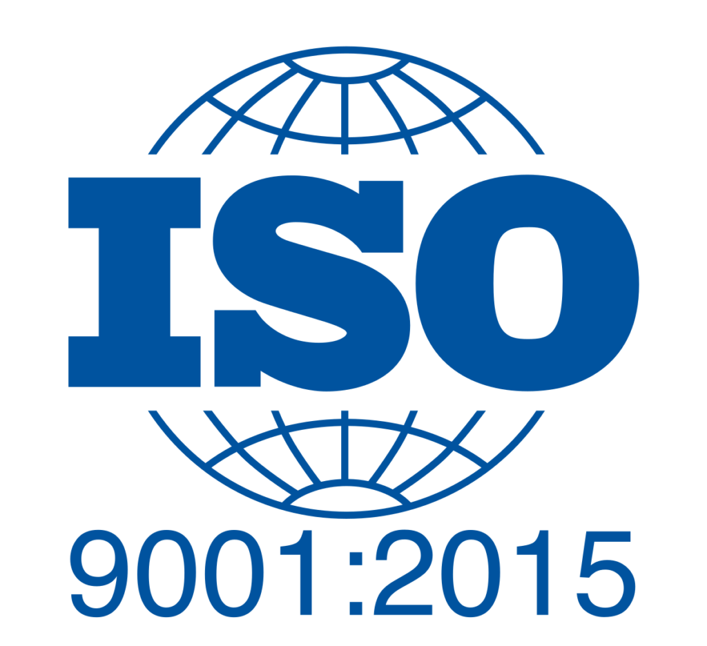 ISO 9001:2015 logo with the text "ISO" in blue and a globe design in the background.