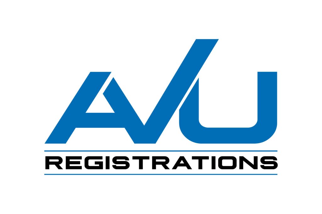 Blue stylized "AVU" above "REGISTRATIONS" in black, set against a white background.